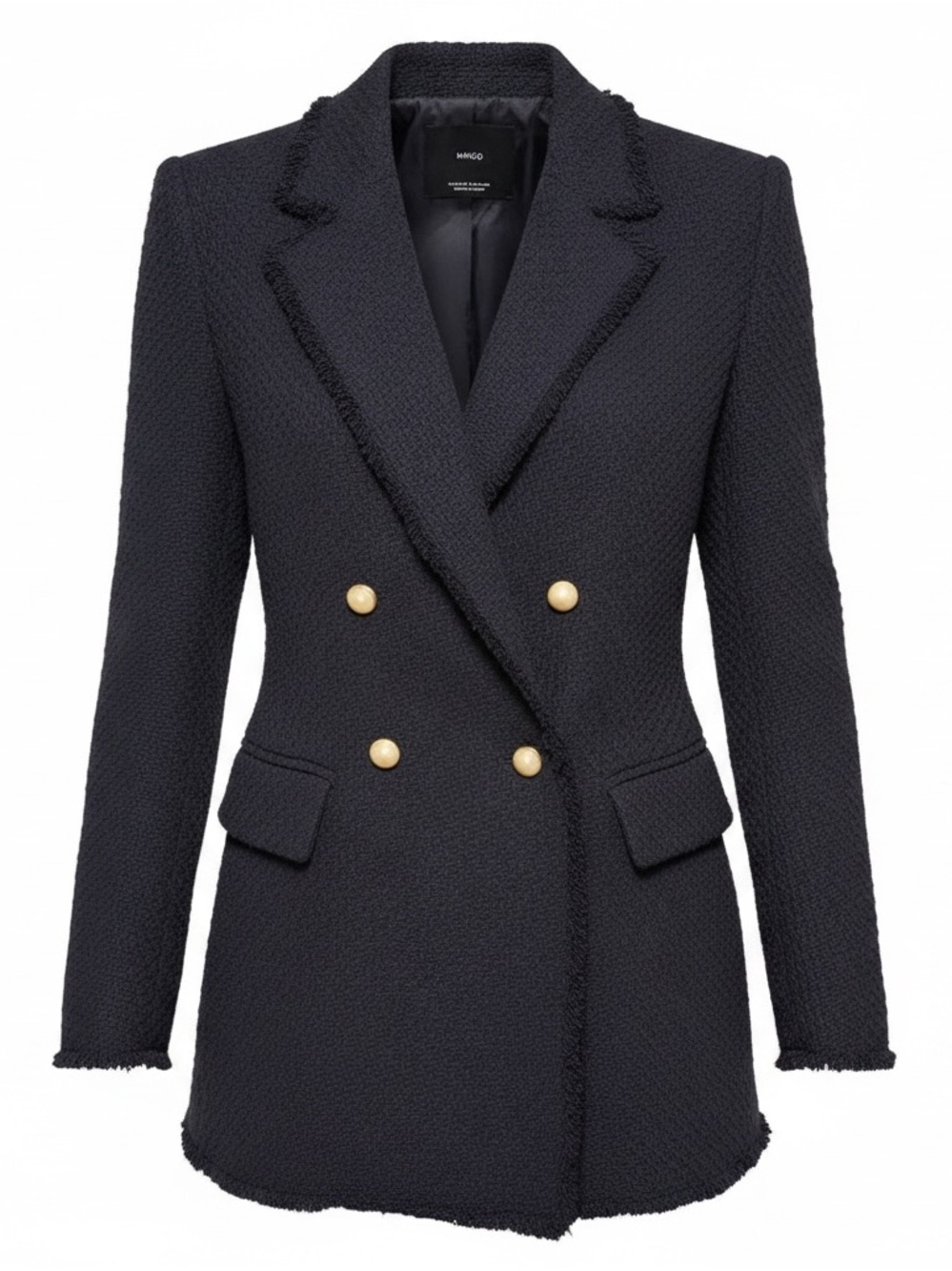 NWT Mango MNG Quintin Black Bouclé Tweed Double Breasted Blazer Jacket Small